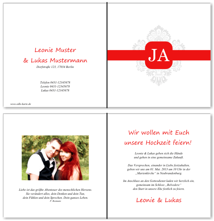  Einladungskarten Hochzeit, Hochzeitseinladungen, Hochzeitskarten, Einladungen f&uuml;r Hochzeit