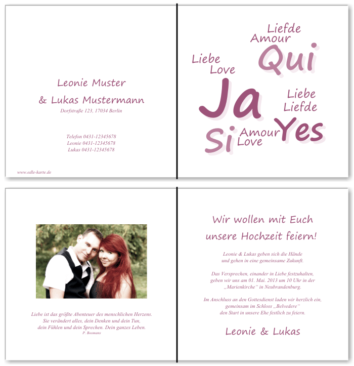  Einladungskarten Hochzeit, Hochzeitseinladungen, Hochzeitskarten, Einladungen f&uuml;r Hochzeit