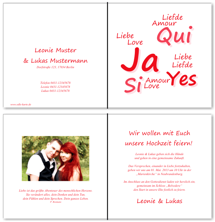  Einladungskarten Hochzeit, Hochzeitseinladungen, Hochzeitskarten, Einladungen f&uuml;r Hochzeit