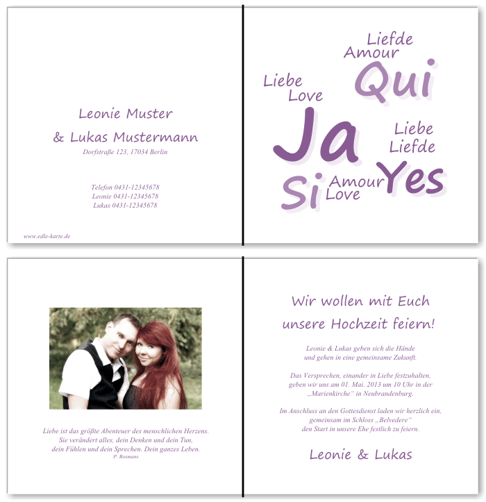  Einladungskarten Hochzeit, Hochzeitseinladungen, Hochzeitskarten, Einladungen f&uuml;r Hochzeit