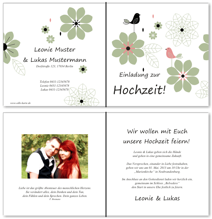  Einladungskarten Hochzeit, Hochzeitseinladungen, Hochzeitskarten, Einladungen f&uuml;r Hochzeit