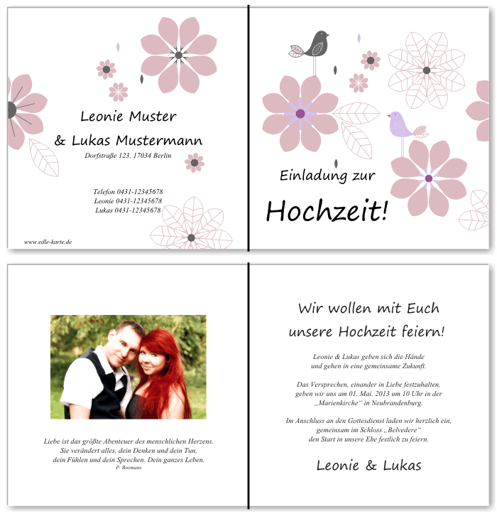  Einladungskarten Hochzeit, Hochzeitseinladungen, Hochzeitskarten, Einladungen f&uuml;r Hochzeit