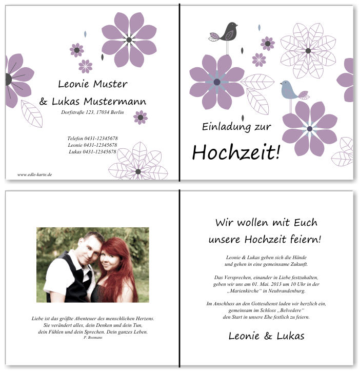  Einladungskarten Hochzeit, Hochzeitseinladungen, Hochzeitskarten, Einladungen f&uuml;r Hochzeit