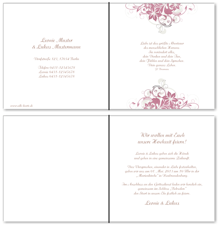  Einladungskarten Hochzeit, Hochzeitseinladungen, Hochzeitskarten, Einladungen f&uuml;r Hochzeit