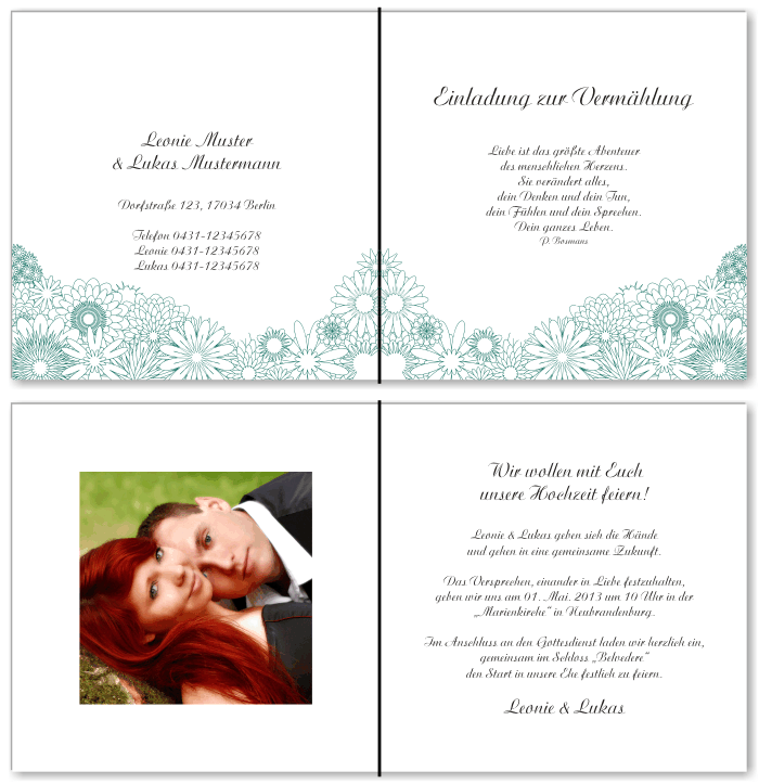  Einladungskarten Hochzeit, Hochzeitseinladungen, Hochzeitskarten, Einladungen f&uuml;r Hochzeit