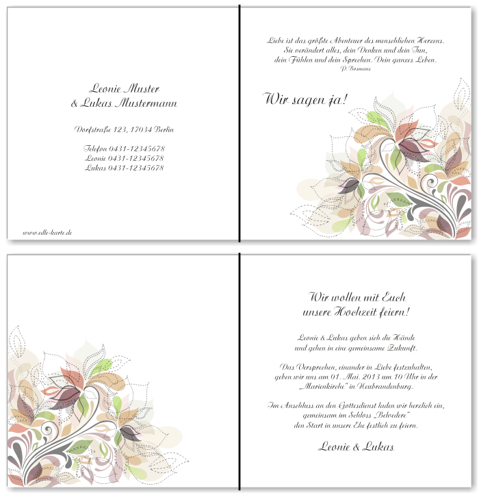  Einladungskarten Hochzeit, Hochzeitseinladungen, Hochzeitskarten, Einladungen f&uuml;r Hochzeit