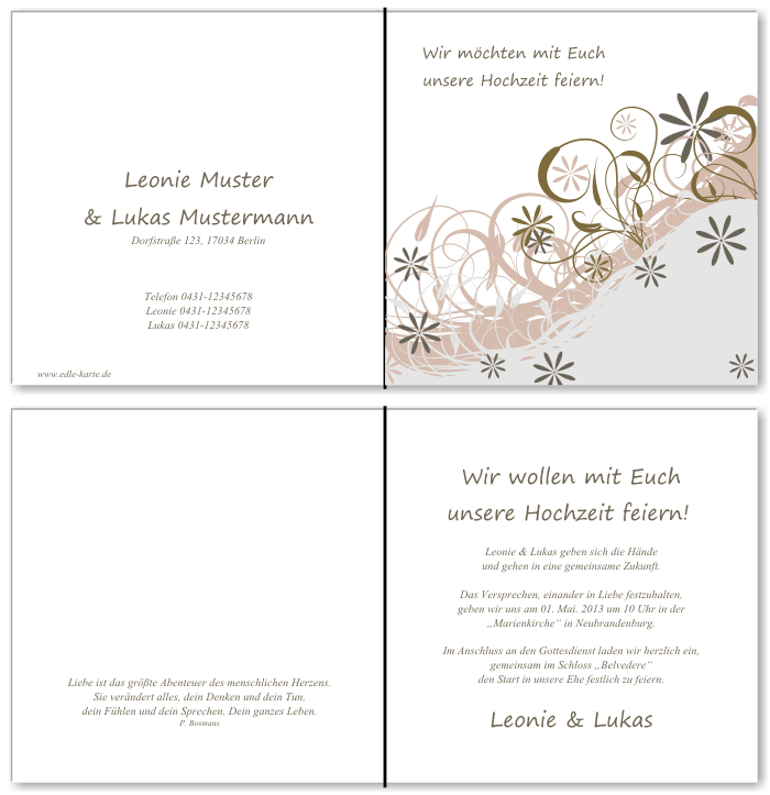  Einladungskarten Hochzeit, Hochzeitseinladungen, Hochzeitskarten, Einladungen f&uuml;r Hochzeit