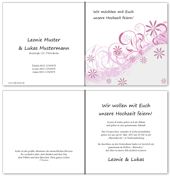  Einladungskarten Hochzeit, Hochzeitseinladungen, Hochzeitskarten, Einladungen f&uuml;r Hochzeit