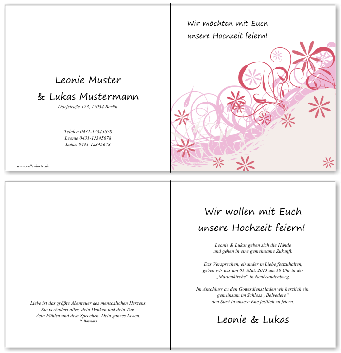  Einladungskarten Hochzeit, Hochzeitseinladungen, Hochzeitskarten, Einladungen f&uuml;r Hochzeit