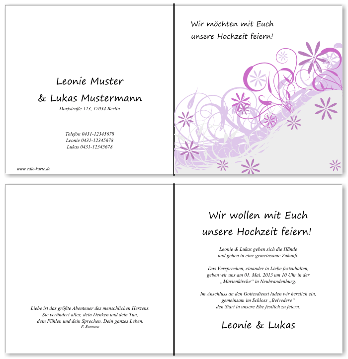  Einladungskarten Hochzeit, Hochzeitseinladungen, Hochzeitskarten, Einladungen f&uuml;r Hochzeit