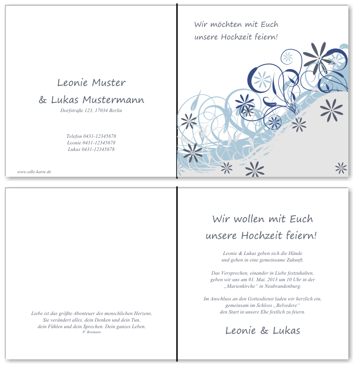  Einladungskarten Hochzeit, Hochzeitseinladungen, Hochzeitskarten, Einladungen f&uuml;r Hochzeit