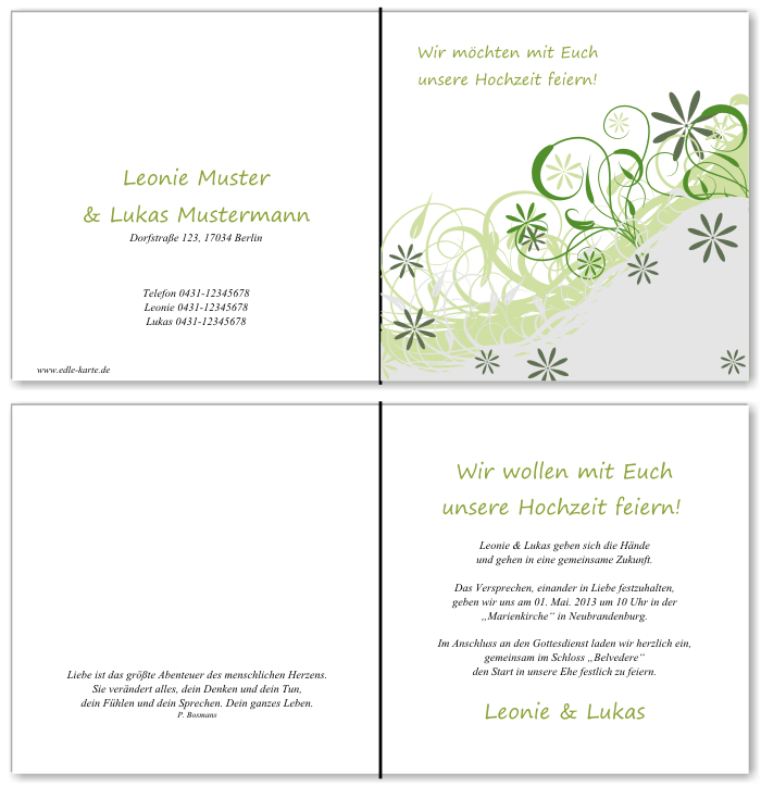  Einladungskarten Hochzeit, Hochzeitseinladungen, Hochzeitskarten, Einladungen f&uuml;r Hochzeit