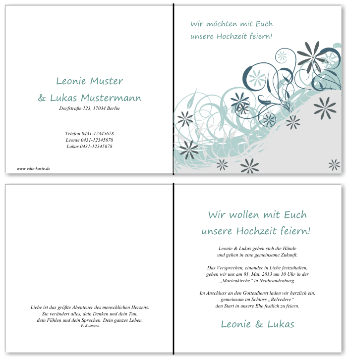  Einladungskarten Hochzeit, Hochzeitseinladungen, Hochzeitskarten, Einladungen f&uuml;r Hochzeit