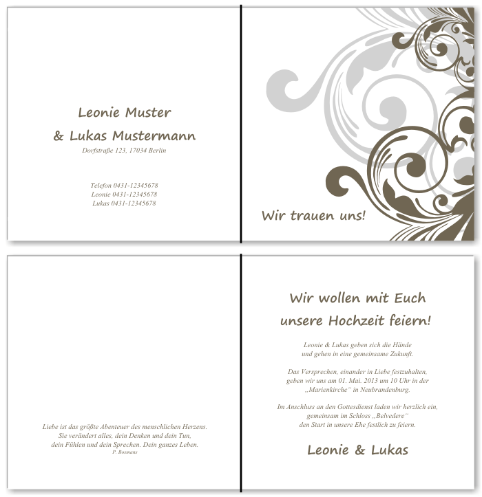  Einladungskarten Hochzeit, Hochzeitseinladungen, Hochzeitskarten, Einladungen f&uuml;r Hochzeit