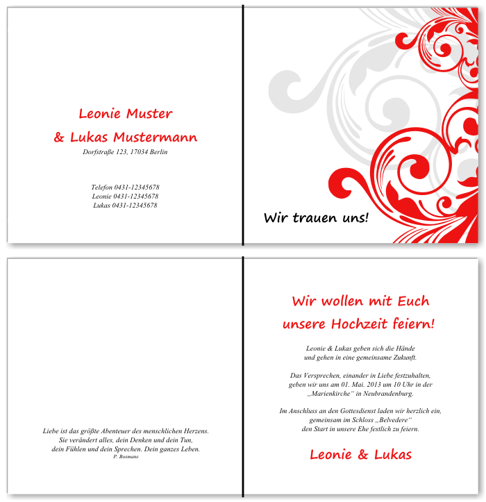  Einladungskarten Hochzeit, Hochzeitseinladungen, Hochzeitskarten, Einladungen f&uuml;r Hochzeit