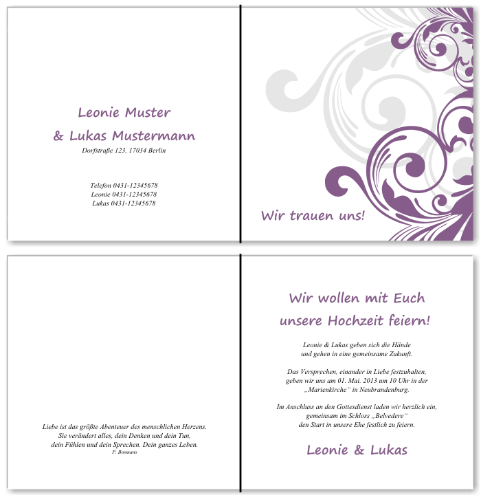  Einladungskarten Hochzeit, Hochzeitseinladungen, Hochzeitskarten, Einladungen f&uuml;r Hochzeit