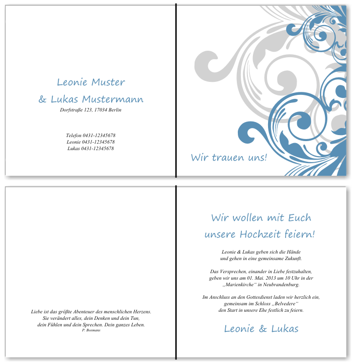  Einladungskarten Hochzeit, Hochzeitseinladungen, Hochzeitskarten, Einladungen f&uuml;r Hochzeit