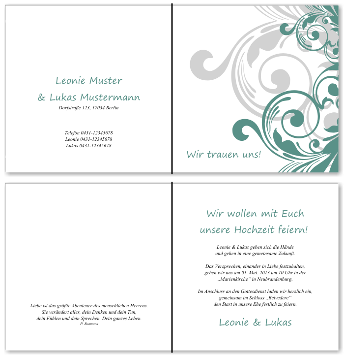  Einladungskarten Hochzeit, Hochzeitseinladungen, Hochzeitskarten, Einladungen f&uuml;r Hochzeit