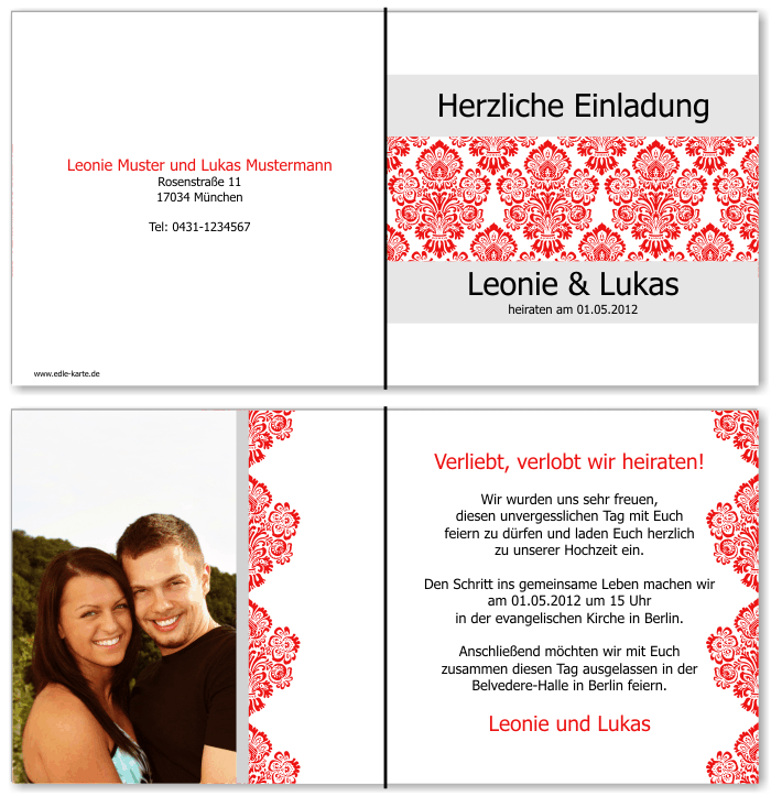  Einladungskarten Hochzeit, Hochzeitseinladungen, Hochzeitskarten, Einladungen f&uuml;r Hochzeit