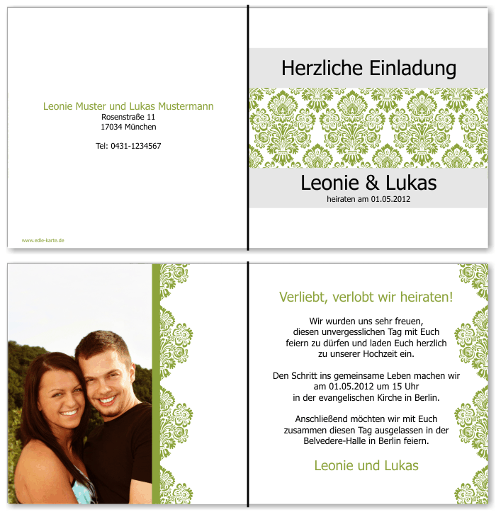  Einladungskarten Hochzeit, Hochzeitseinladungen, Hochzeitskarten, Einladungen f&uuml;r Hochzeit