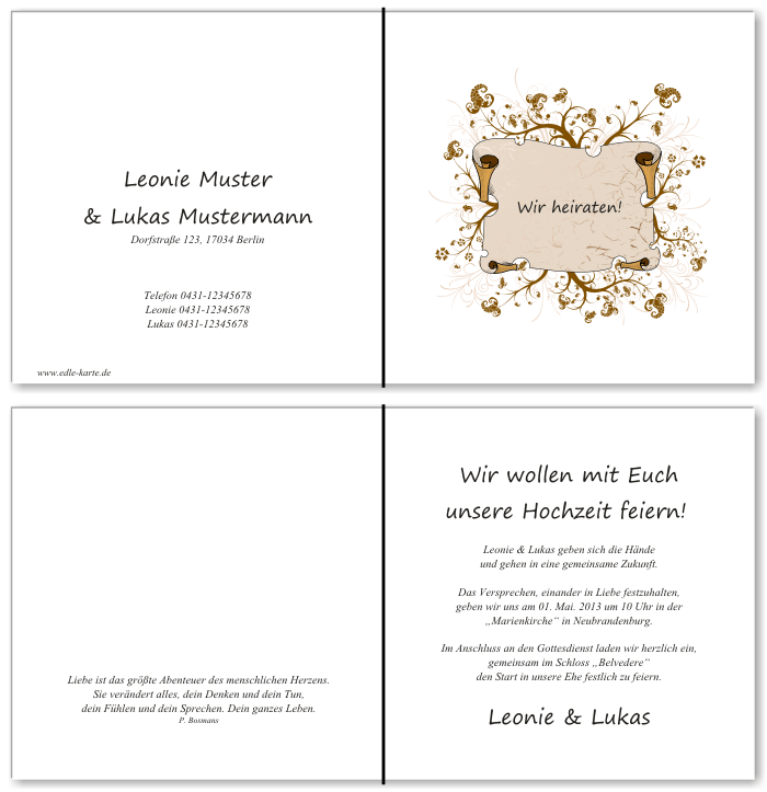  Einladungskarten Hochzeit, Hochzeitseinladungen, Hochzeitskarten, Einladungen f&uuml;r Hochzeit