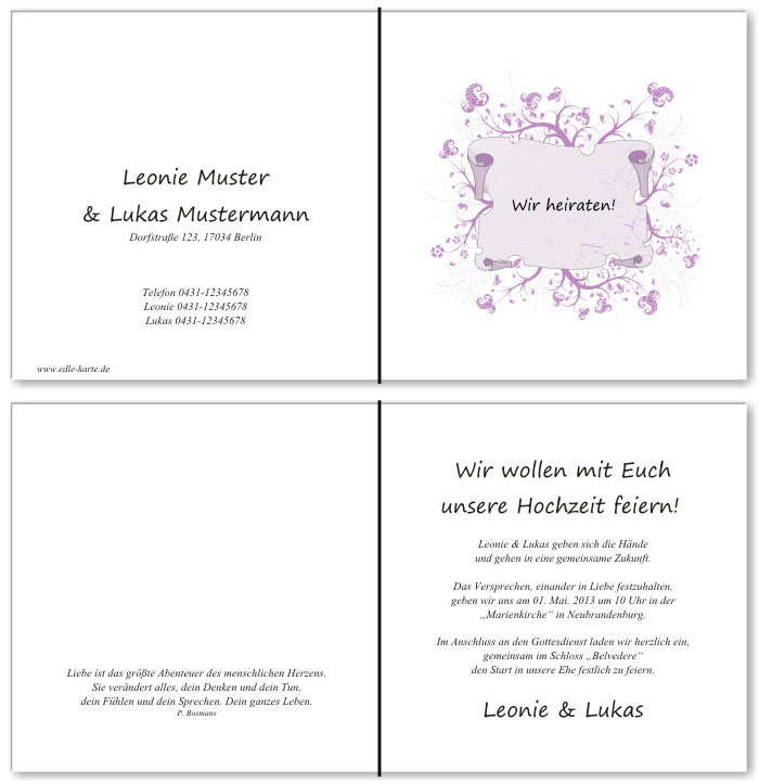  Einladungskarten Hochzeit, Hochzeitseinladungen, Hochzeitskarten, Einladungen f&uuml;r Hochzeit