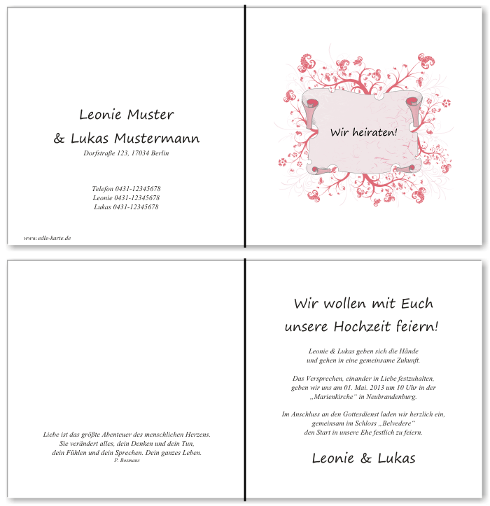  Einladungskarten Hochzeit, Hochzeitseinladungen, Hochzeitskarten, Einladungen f&uuml;r Hochzeit