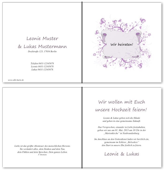  Einladungskarten Hochzeit, Hochzeitseinladungen, Hochzeitskarten, Einladungen f&uuml;r Hochzeit