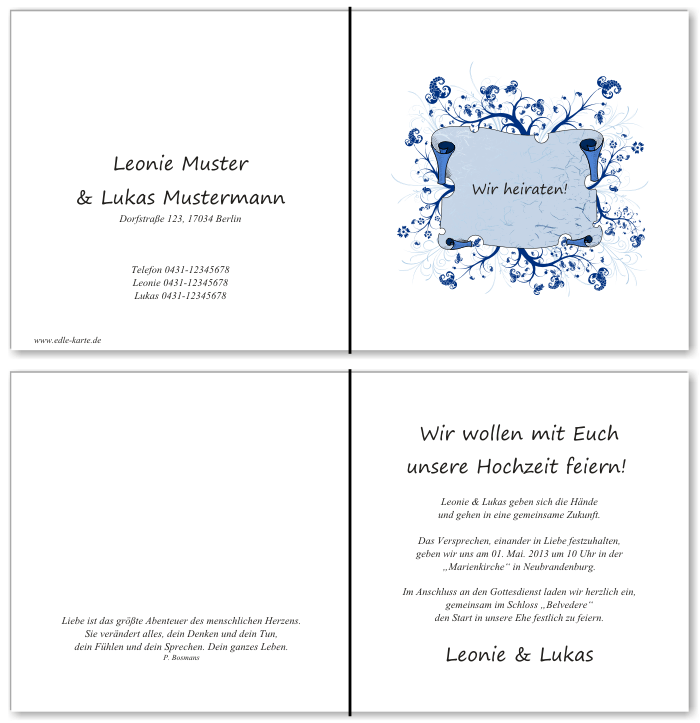  Einladungskarten Hochzeit, Hochzeitseinladungen, Hochzeitskarten, Einladungen f&uuml;r Hochzeit