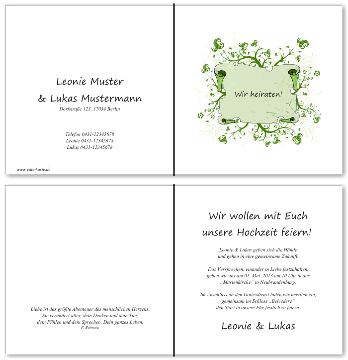  Einladungskarten Hochzeit, Hochzeitseinladungen, Hochzeitskarten, Einladungen f&uuml;r Hochzeit