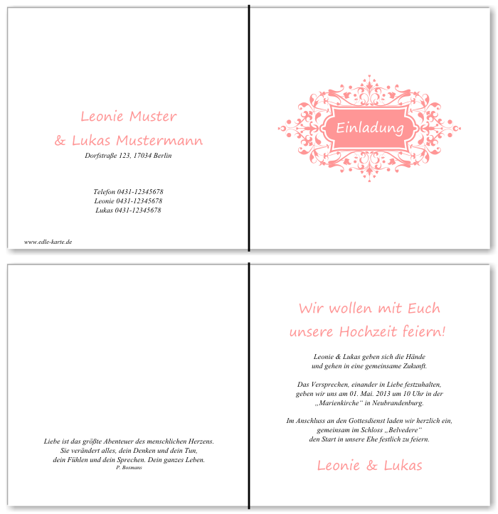  Einladungskarten Hochzeit, Hochzeitseinladungen, Hochzeitskarten, Einladungen f&uuml;r Hochzeit