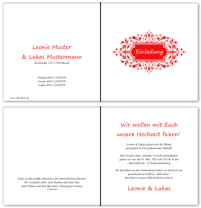  Einladungskarten Hochzeit, Hochzeitseinladungen, Hochzeitskarten, Einladungen f&uuml;r Hochzeit