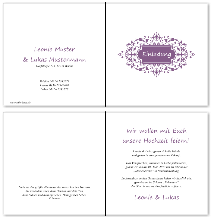  Einladungskarten Hochzeit, Hochzeitseinladungen, Hochzeitskarten, Einladungen f&uuml;r Hochzeit