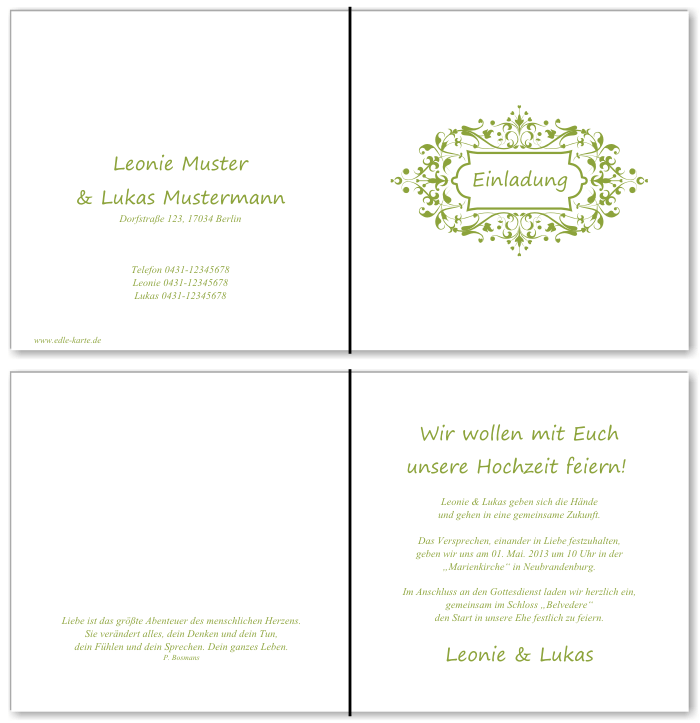  Einladungskarten Hochzeit, Hochzeitseinladungen, Hochzeitskarten, Einladungen f&uuml;r Hochzeit