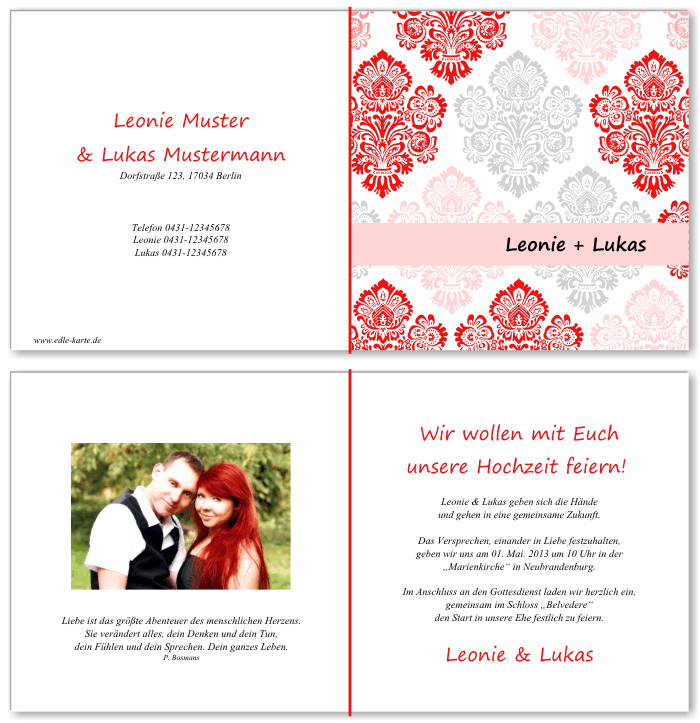  Einladungskarten Hochzeit, Hochzeitseinladungen, Hochzeitskarten, Einladungen f&uuml;r Hochzeit