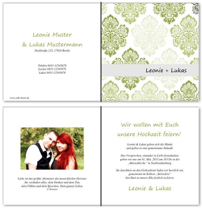  Einladungskarten Hochzeit, Hochzeitseinladungen, Hochzeitskarten, Einladungen f&uuml;r Hochzeit