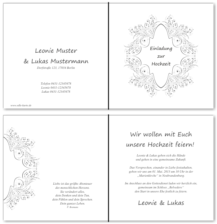  Einladungskarten Hochzeit, Hochzeitseinladungen, Hochzeitskarten, Einladungen f&uuml;r Hochzeit