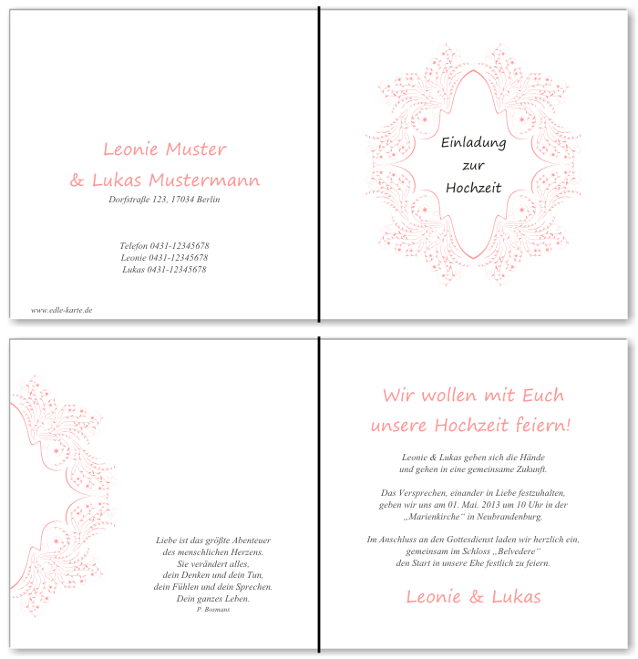  Einladungskarten Hochzeit, Hochzeitseinladungen, Hochzeitskarten, Einladungen f&uuml;r Hochzeit