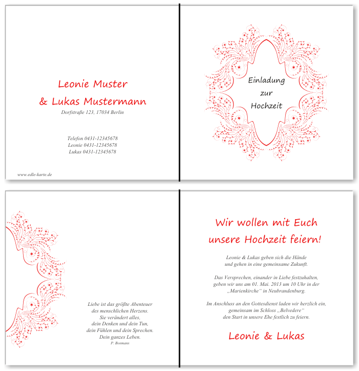  Einladungskarten Hochzeit, Hochzeitseinladungen, Hochzeitskarten, Einladungen f&uuml;r Hochzeit