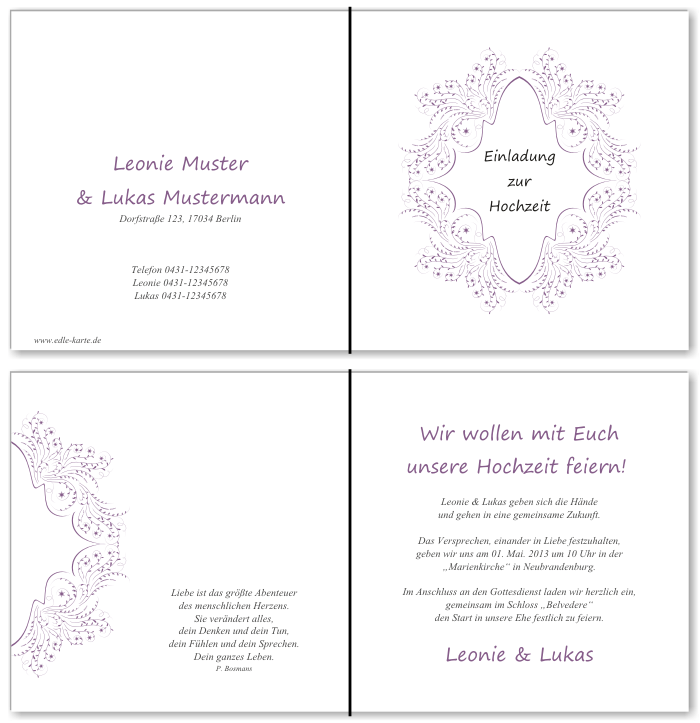  Einladungskarten Hochzeit, Hochzeitseinladungen, Hochzeitskarten, Einladungen f&uuml;r Hochzeit