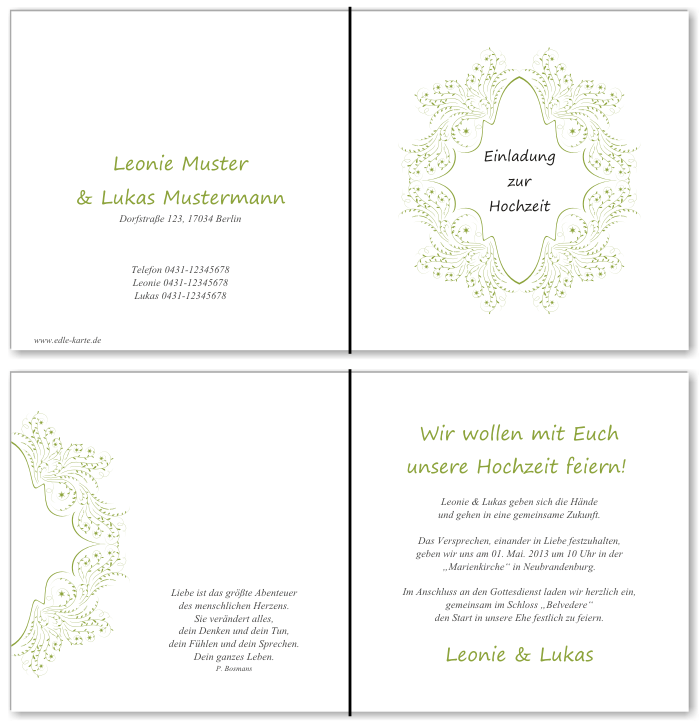  Einladungskarten Hochzeit, Hochzeitseinladungen, Hochzeitskarten, Einladungen f&uuml;r Hochzeit