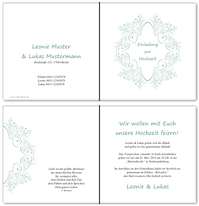  Einladungskarten Hochzeit, Hochzeitseinladungen, Hochzeitskarten, Einladungen f&uuml;r Hochzeit