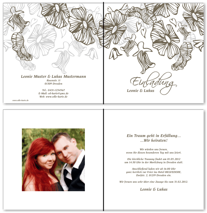  Einladungskarten Hochzeit, Hochzeitseinladungen, Hochzeitskarten, Einladungen f&uuml;r Hochzeit