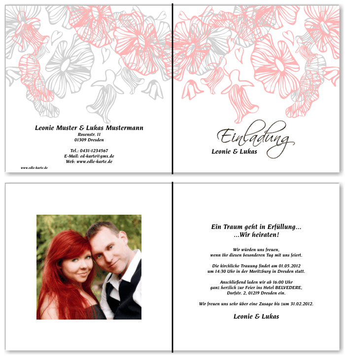  Einladungskarten Hochzeit, Hochzeitseinladungen, Hochzeitskarten, Einladungen f&uuml;r Hochzeit