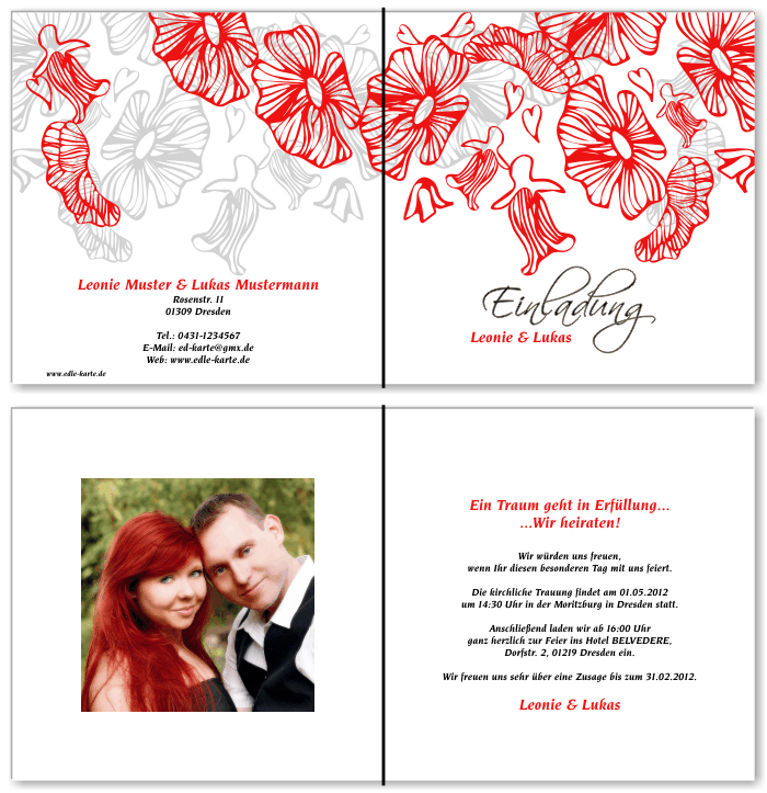  Einladungskarten Hochzeit, Hochzeitseinladungen, Hochzeitskarten, Einladungen f&uuml;r Hochzeit