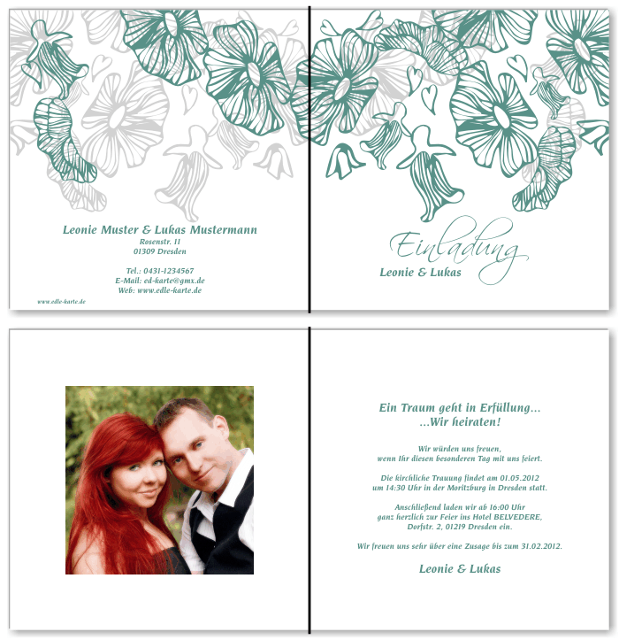  Einladungskarten Hochzeit, Hochzeitseinladungen, Hochzeitskarten, Einladungen f&uuml;r Hochzeit