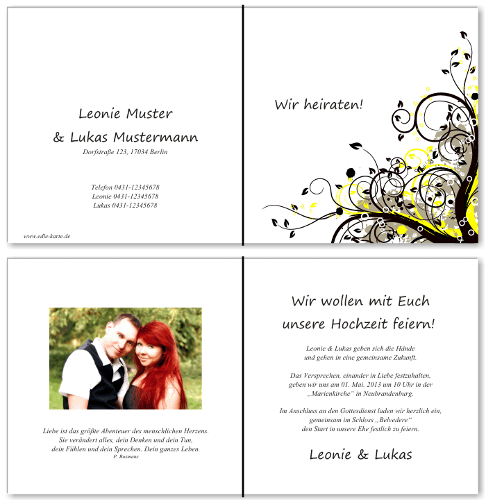  Einladungskarten Hochzeit, Hochzeitseinladungen, Hochzeitskarten, Einladungen f&uuml;r Hochzeit