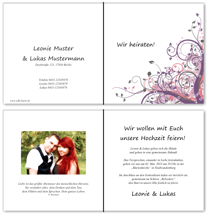  Einladungskarten Hochzeit, Hochzeitseinladungen, Hochzeitskarten, Einladungen f&uuml;r Hochzeit