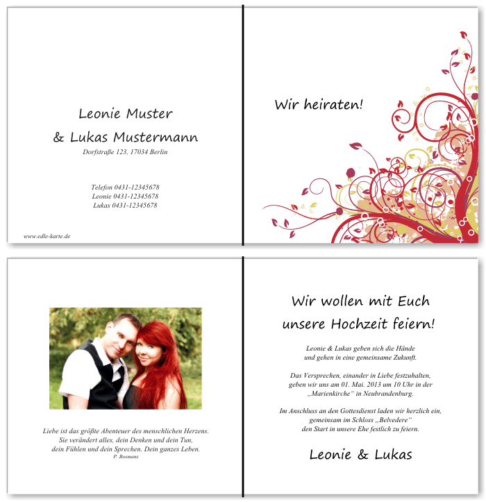  Einladungskarten Hochzeit, Hochzeitseinladungen, Hochzeitskarten, Einladungen f&uuml;r Hochzeit