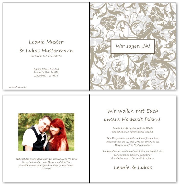  Einladungskarten Hochzeit, Hochzeitseinladungen, Hochzeitskarten, Einladungen f&uuml;r Hochzeit